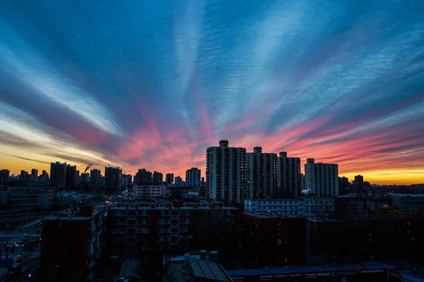 Vue Ciel Coloré Lever Soleil Pékin Chine Janvier 2017 — Photo