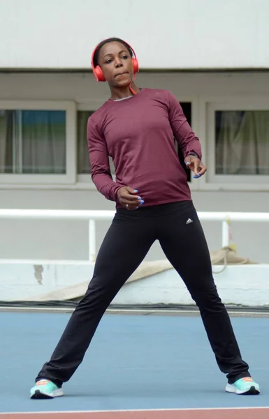 Veronica Campbell Brown Jamajki Bierze Udział Sesji Treningowej Dla Iaaf — Zdjęcie stockowe