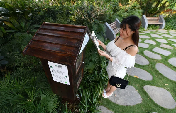 Гражданин Читает Книгу Библиотеки Птичье Гнездо Сеническом Месте Городе Наньнин — стоковое фото