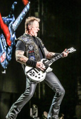 James Hetfield, A member of American heavy metal band Metallica performs during their concert in Shanghai, China, 15 January 2017 clipart