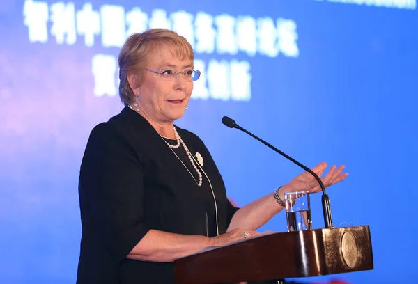 Presidente Cileno Michelle Bachelet Interviene Durante Chile China Agribusiness Opportunities — Foto Stock
