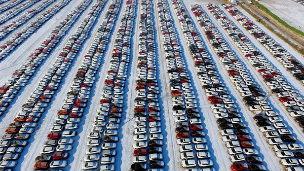 Aerial View New Automobiles Shenyang Auto City Parking Lot Shenyang — Stock Photo, Image