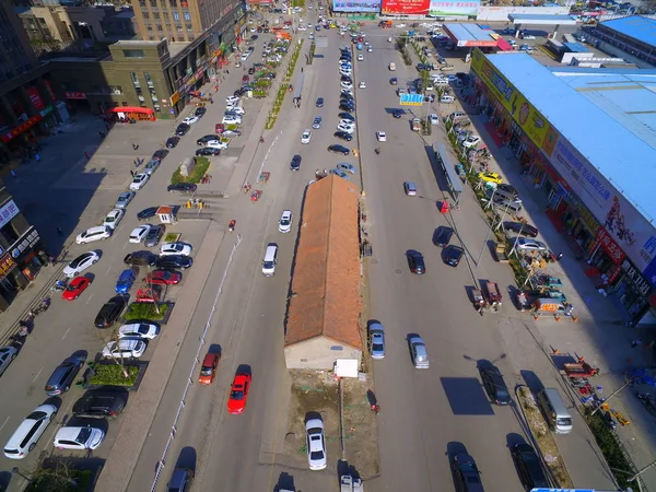 Luchtfoto Van Een Rij Van Nagel Huizen Het Midden Van — Stockfoto