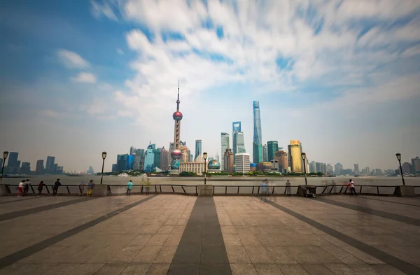 Skyline Bund Puxi Huangpu River Lujiazui Financial District Shanghai Tower — 图库照片