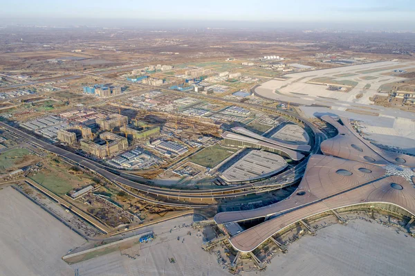 Flygfoto Över Beijing Daxing Internationella Flygplats Uppbyggnad Beijing Kina Januari — Stockfoto