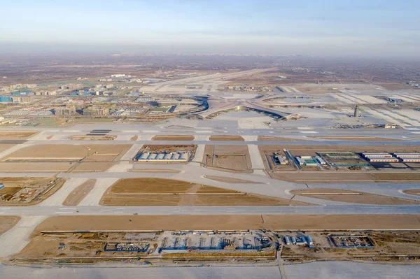 Een Luchtfoto Van Beijing Daxing International Airport Aanbouw Beijing China — Stockfoto