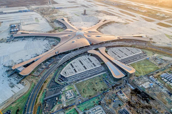 Vue Aérienne Aéroport International Pékin Daxing Construction Pékin Chine Janvier — Photo