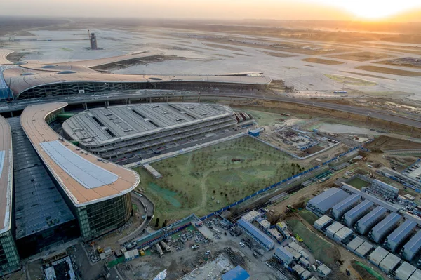 Flygfoto Över Beijing Daxing Internationella Flygplats Uppbyggnad Beijing Kina Januari — Stockfoto