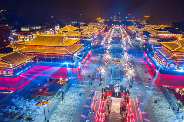 Tekintettel Fény Show Datang Everbright City Város Északnyugat Kínai Shaanxi — Stock Fotó