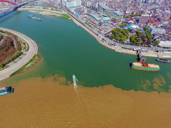 Rio Yangtze Encontra Rio Hanjiang Distrito Dragon King Temple Cidade — Fotografia de Stock