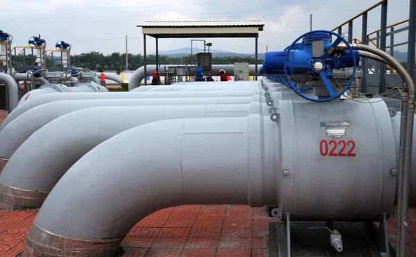 Vista Dos Gasodutos Para Transportar Milhões Toneladas Petróleo Bilhões Metros — Fotografia de Stock