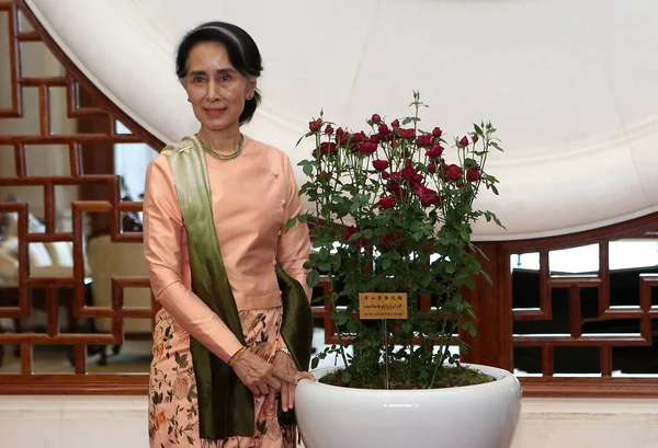 Myanmar State Counselor Daw Aung San Suu Kyi Poses Pot — Stockfoto