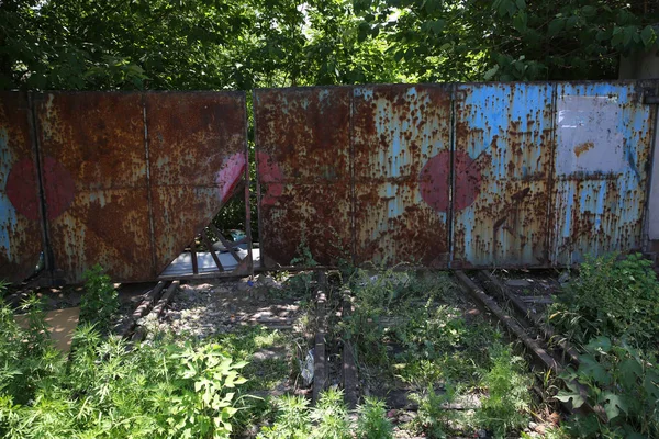 View Railway Track Overgrown Weeds Closed Metallurgic Plant City Northwest — стоковое фото