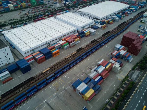 Aerial View First Freight Train X8428 China Railway Express Bound — Stock Photo, Image