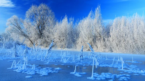 Ett Snöigt Landskap Det Natursköna Området Linbing Floden Den Större — Stockfoto