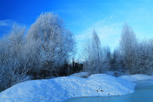 Ett Snöigt Landskap Det Natursköna Området Linbing Floden Den Större — Stockfoto