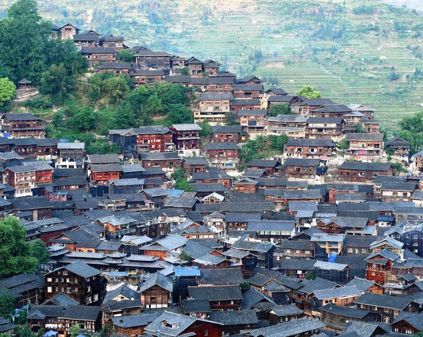 Вид Будинків Селі Мяо Лешань Каунті Qiandongnan Мяо Донг Автономний — стокове фото