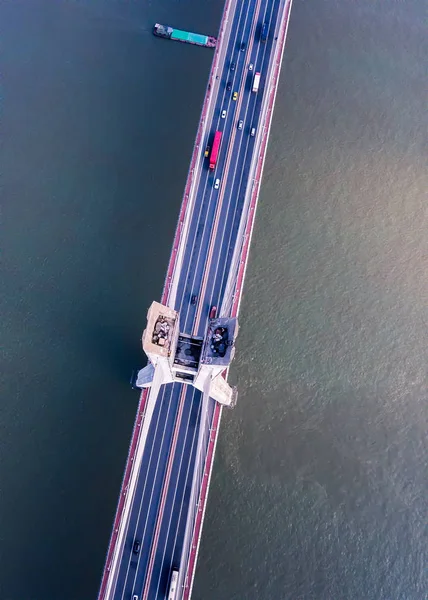 Ikinci Nanjing Yangtze Köprüsü Havadan Görünümü Bir Çelik Kutu Kirişler — Stok fotoğraf
