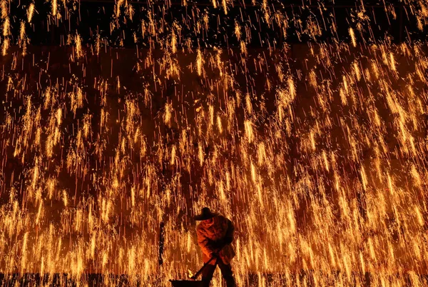 Bir Sanatçı Dashuhua Bir Performans Sırasında Dashuhua Bir Performans Sırasında — Stok fotoğraf