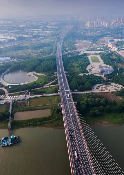 Vista Aérea Del Segundo Puente Nanjing Yangtze Ocupando Primer Lugar —  Fotos de Stock