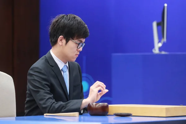 Jogador Chinês Jie Compete Contra Programa Inteligência Artificial Google Alphago — Fotografia de Stock
