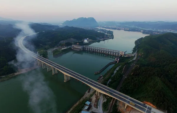 Aerial View Fushi Rongjiang Bridge Sanliu Expressway Linking Sanjiang County — Stock Photo, Image
