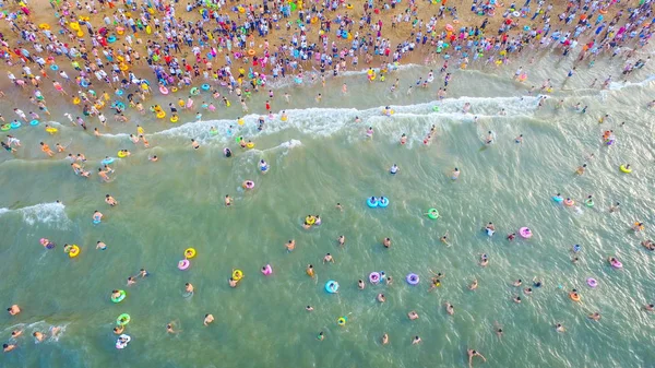 Aerial View People Bathing Dragon Water Local Custom Mark Dragon — Stock Photo, Image