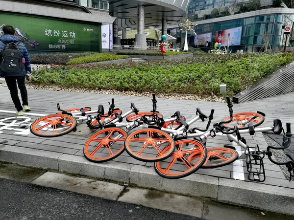 Vélos Renversés Service Prêt Vélos Mobike Sont Vus Dans Une — Photo