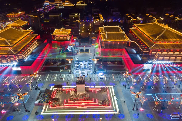 Tekintettel Fény Show Datang Everbright City Város Északnyugat Kínai Shaanxi — Stock Fotó