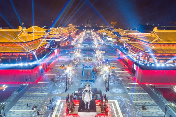 Över Ljus Show Datang Everbright City Stad Nordvästra Kinas Shaanxi — Stockfoto