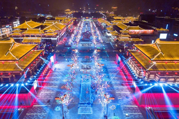 Vista Del Espectáculo Luces Datang Everbright City Ciudad Provincia Shaanxi — Foto de Stock