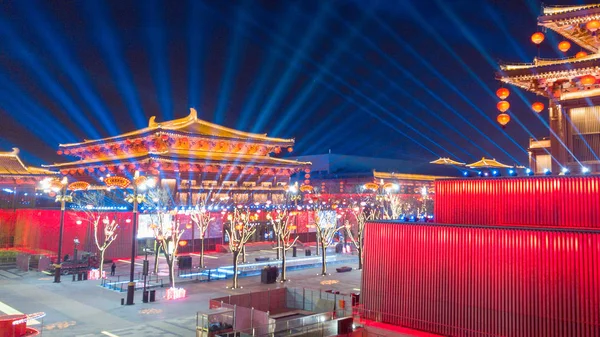 Pohled Světelnou Show Datang Everbright City Městě Xian Severozápadní Čínská — Stock fotografie