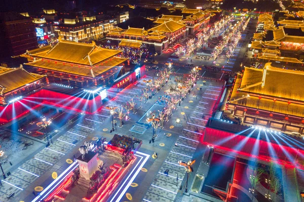 Blick Auf Die Lichtshow Datang Everbright City Der Stadt Der — Stockfoto