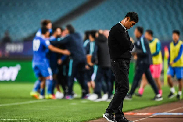 Entrenador File Head Choi Yong Soo Reacciona Mientras Sus Jugadores — Foto de Stock