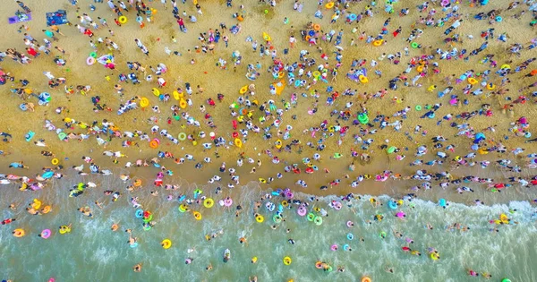 Aerial View People Bathing Dragon Water Local Custom Mark Dragon — Stock Photo, Image