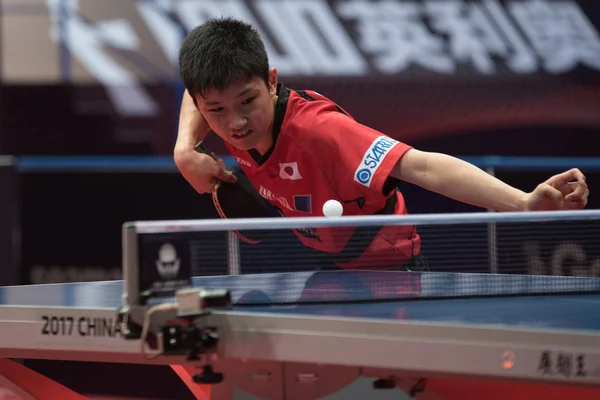 Japonya Nın Harimoto Tomokazu Bir Atış Için Timo Boll Almanya — Stok fotoğraf