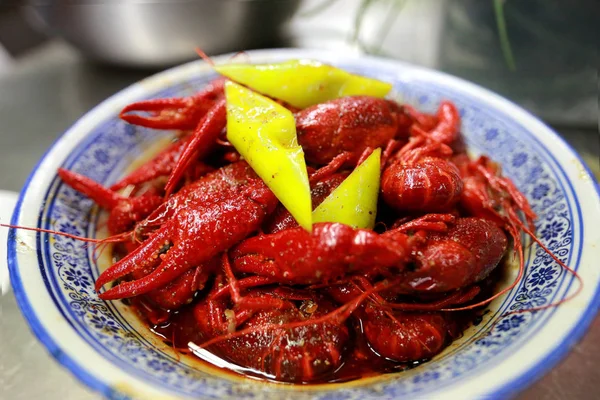 Plato Cangrejos Río Sirve Restaurante Ciudad Zhengzhou Provincia Central Henan — Foto de Stock