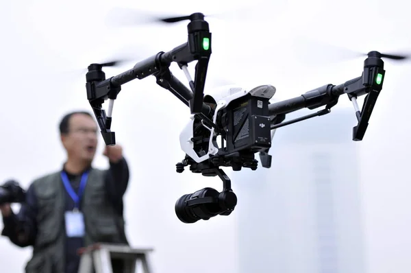 Unmanned Aerial Vehicle Uav Drone Hovers Linyi City East China — Stock Photo, Image