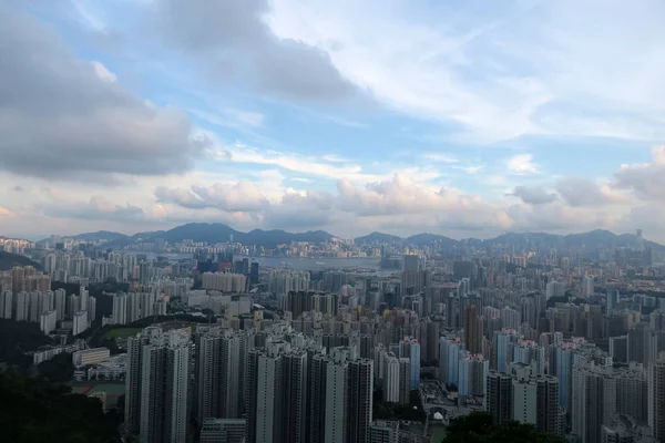 Skyline Tirado Kowloon Peak Mostra Vista Kowloon Com Edifícios Altos — Fotografia de Stock