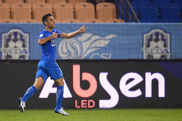 Israeli Football Player Eran Zahavi Guangzhou Celebrates Scoring Goal Tianjin — Stock Photo, Image