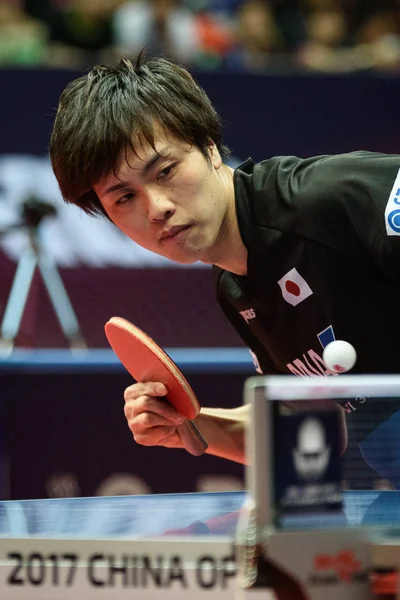 Kenta Tazoe Japón Sirve Contra Long China Partido Primera Ronda —  Fotos de Stock