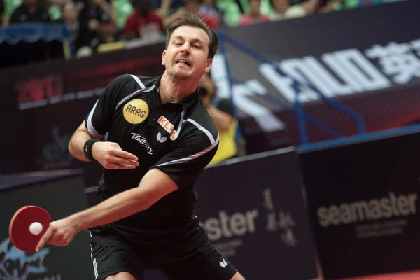 Timo Boll Alemania Devuelve Una Oportunidad Dimitrij Ovtcharov Alemania Partido — Foto de Stock