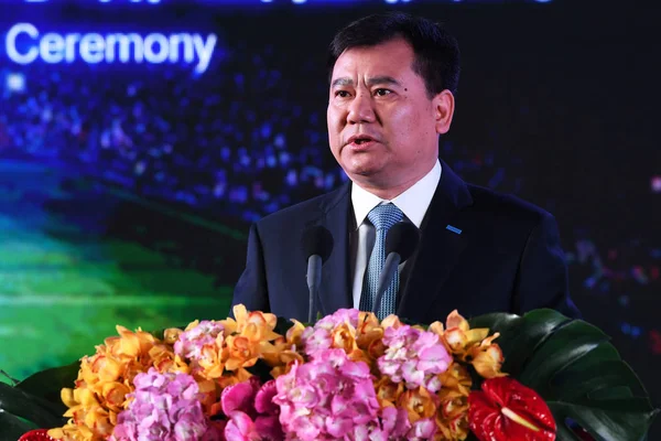 Zhang Jindong Presidente Suning Commerce Group Ltd Fala Durante Cerimônia — Fotografia de Stock