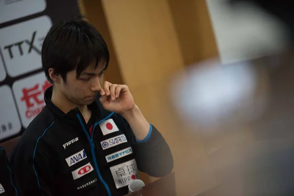 일본의 Yuto Kizukuri는 중국의 시에서 열리는 2017 Ittf 플래티넘 차이나 — 스톡 사진