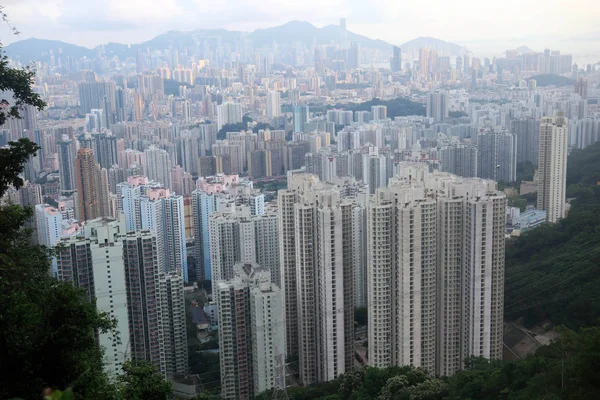 Skyline Tomado Kowloon Peak Muestra Vista Kowloon Con Edificios Gran —  Fotos de Stock