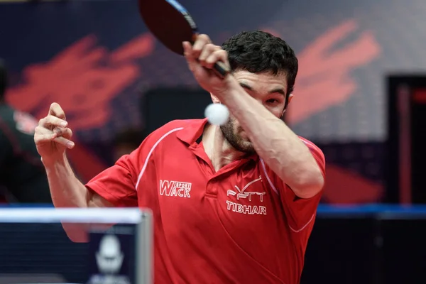 프랑스의 에마뉘엘 Lebesson 티베트 중국의 싱글의 라운드 경기에서 2017 Ittf — 스톡 사진