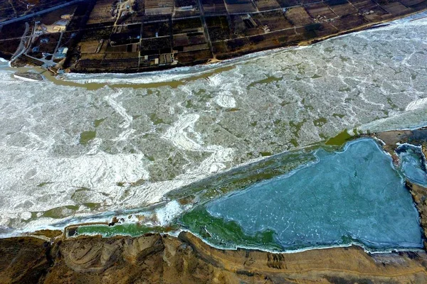 Vue Glace Flottante Sur Section Ningxia Fleuve Jaune Dans Région — Photo