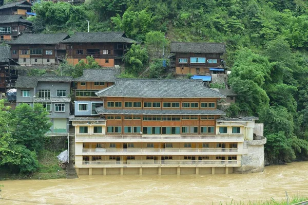 Residential Buildings Half Submerged Floodwater Caused Heavy Rain Jidao Village — Stock Photo, Image