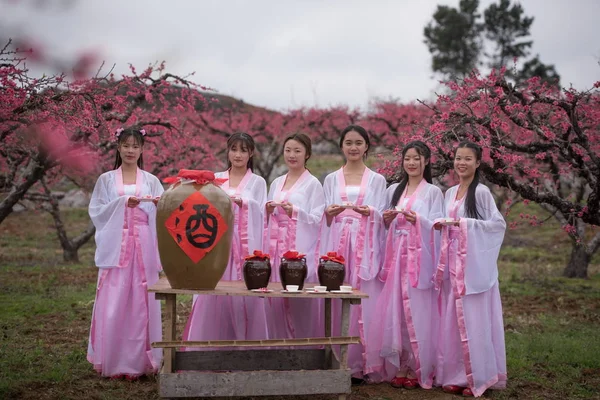 Estudiantes Vestidos Con Disfraces Chinos Han Asisten Evento Para Conmemorar — Foto de Stock