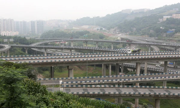 Εναέρια Όψη Της Πενταιστορίας Δομής Huangjuewan Flyover Στο Τσονγκκίνγκ Κίνα — Φωτογραφία Αρχείου